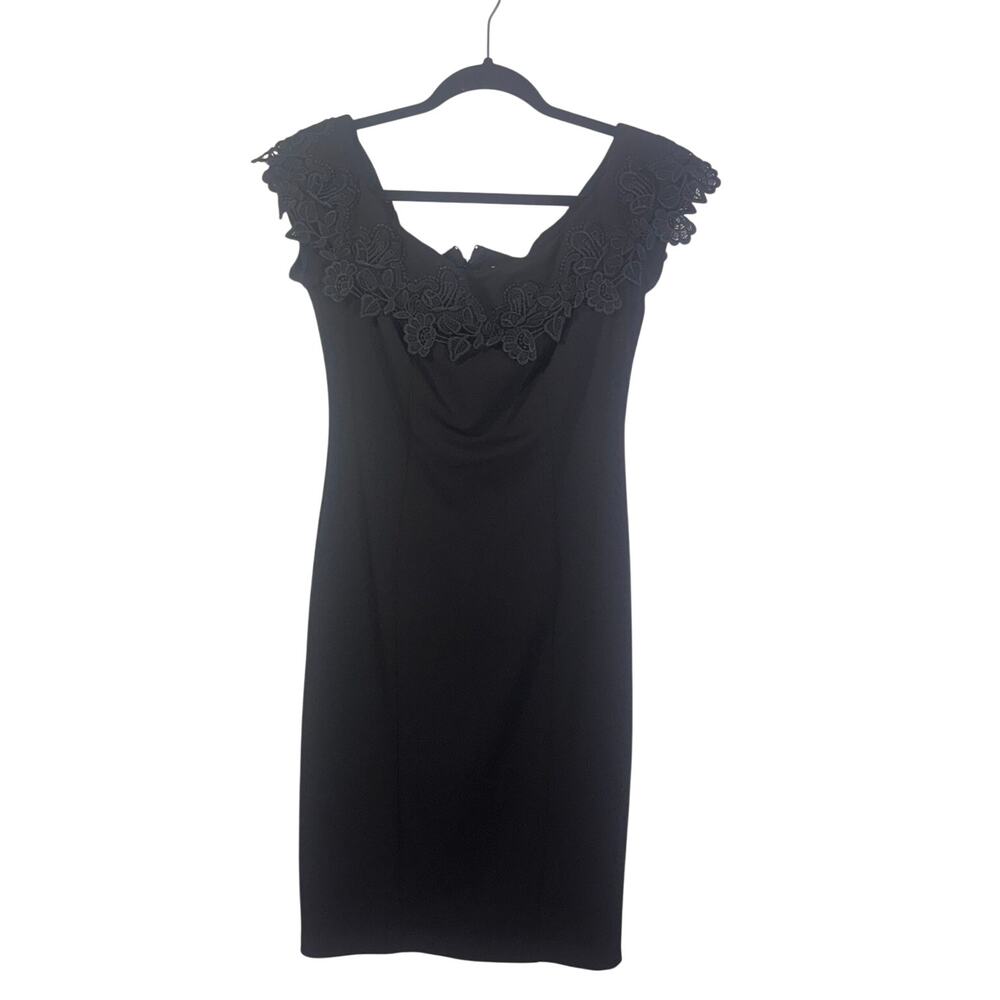Bisou Bisou Black Lace Trim Sheath Dress Cap Sleeve Size 10 Elegant